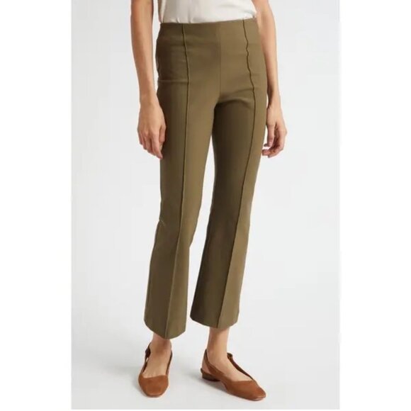 Vince Olive Stretch Pintuck Crop Flare Pants Large - Picture 1 of 7